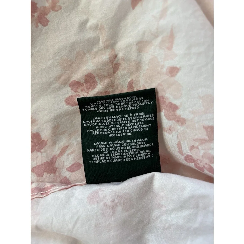 Ralph Lauren King Flat Sheet 91x101 Dusty Rose Blush Watercolor Floral Cotton